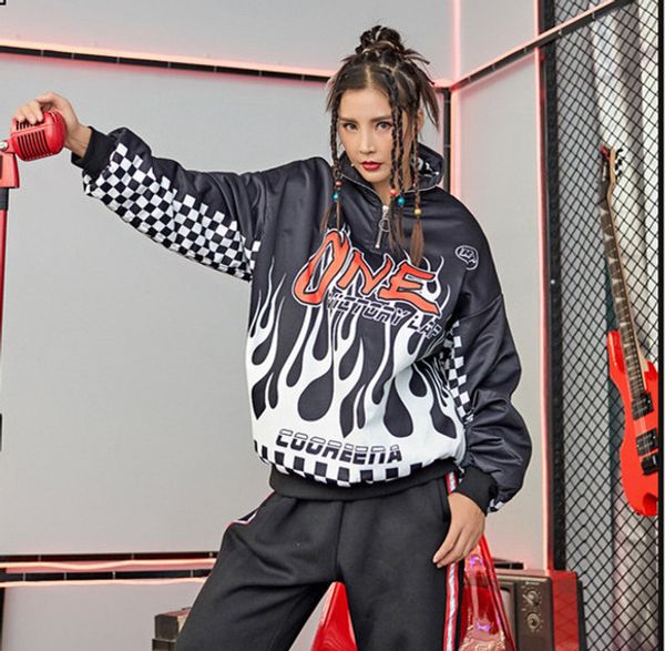 

2019 новые зимние женские ветровки hip hop rock one black white printed пуловер пальто водолазку куртки streetwear