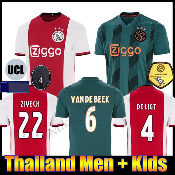 

2019 ajax home soccer jerseys #21 de jong away shirt ajax 19/20 #10 tadic #4 de ligt #22 ziyech men football uniforms, Black;yellow