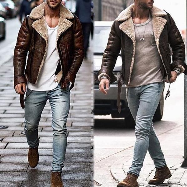 

2019 jacket coat winter leather jackets male motorcycle business casual plus thick warm fur collar faux biker coats windproof, Black
