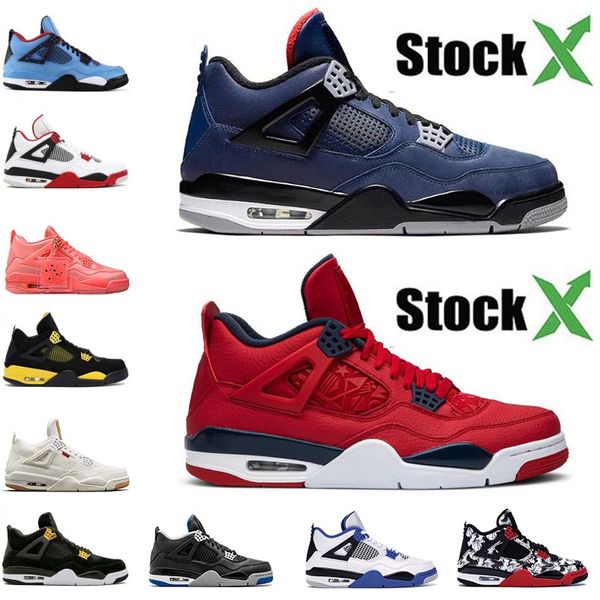 

2020 4s men basketball shoes pure money bred 4 athletic cool grey flight nostalgia military deep blue designer trainers sport sneakers, White;red