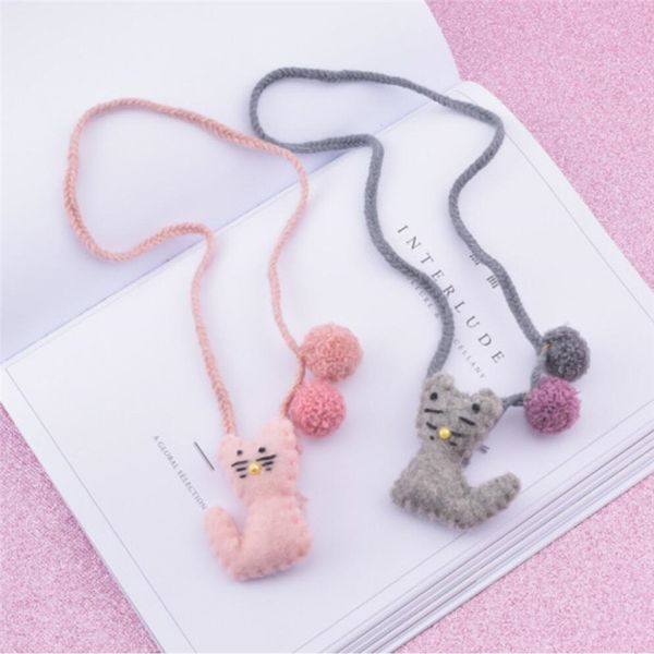 

korea handmade cute cartoon felt cat animal kids children girl necklace apparel accessories-hzpr, Silver