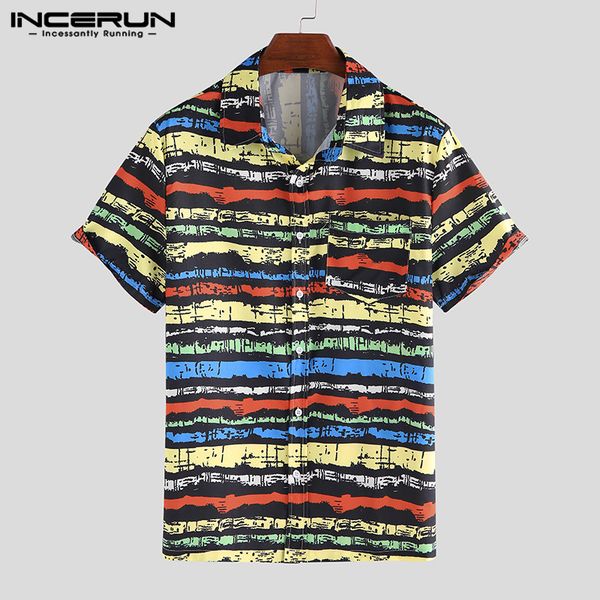 

fashion printing mens hawaiian shirt lapel short sleeve 2019 breathable blouse summer vacation men casual shirts s-3xl incerun 7, White;black