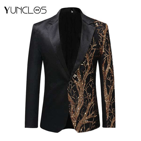 

yunclos 2019 single breasted sequin stage suit jacket men party hip hop suit fashion digital printing drama costume blazer, White;black