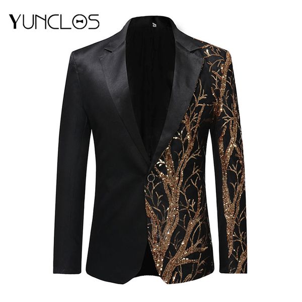 

yunclos 2019 single breasted sequin stage suit jacket men party hip hop suit fashion digital printing drama costume blazer, White;black