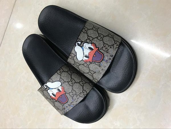 

дизайнер резиновая горка сандалии цветочные парча мужчины тапочки передач днища шлепанцы женщины полосатый пляж причинно тапочки us6-11 #013, Black