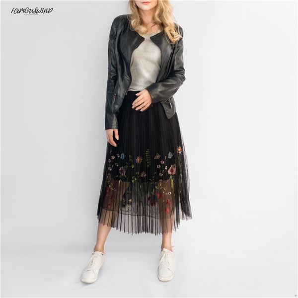 

новые puff женщины сетки тюль старинные юбки мода длинное бальное платье плиссированные цветочные вышивки элегантные женские юбки пачки sp04, Black
