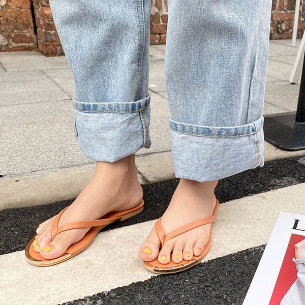 

genshuo casual pu metal decoration peep toe flat heel slippers summer fashion slip on flats heels slides women mules beach shoes, Black