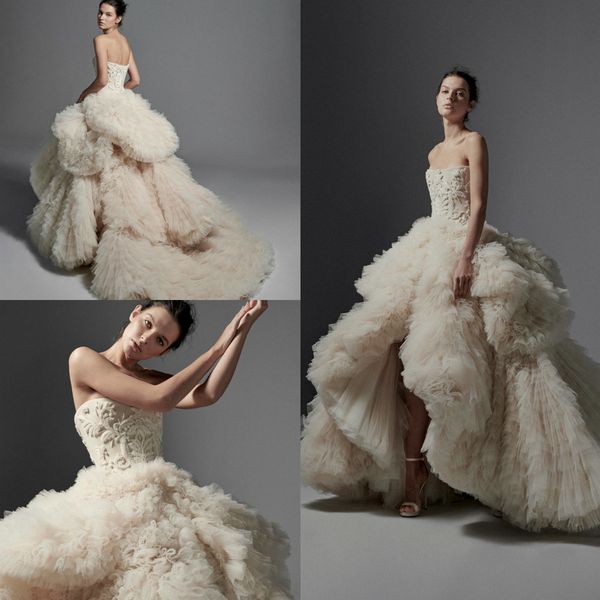 

a line krikor jabotian wedding dresses tiered ruffles strapless bridal gowns plus size zipper back wedding gown robe de mariÃ©e custom, White