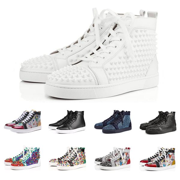 

New luxury sneakers designer shoes red bottoms for men women high cut Studded Spikes Party Lovers Genuine Leather casual rivet Sneaker