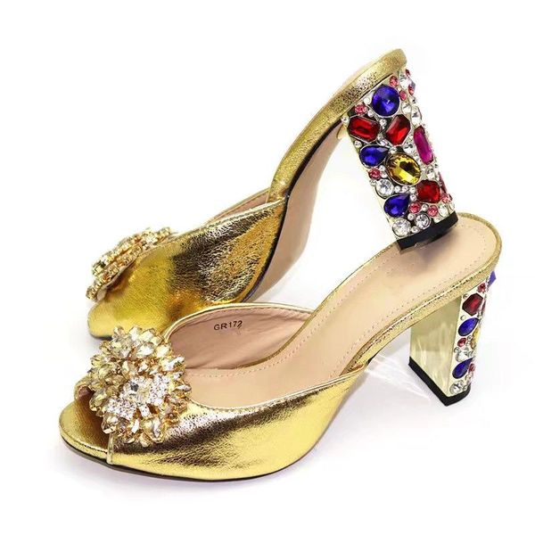 

gold women dress shoes with big crystal decorate african lady pumps for party gr172,heel 9cm, Black