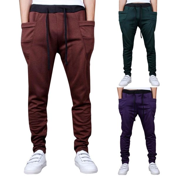 

1pc stylish men pants casual soft cotton pants sport sweatpants solid color drawstring stretchy trousers waist size 27-37 inches, Black