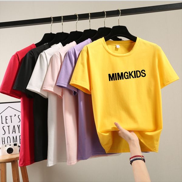 

2020 summer clothes pullover clothing student casual letter short-sleeved t-shirt women's loose large size round collar pullover base s, White