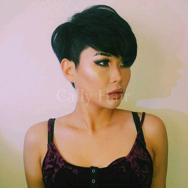 Indian Hair Sexy Women Short Black Pixie Cut Wigs Human Black Hair
