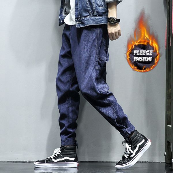

5xl corduroy joggers men fleece inside 2019 harem pants hip hop streetwear mens casual sweatpants male trousers asian size45, Black