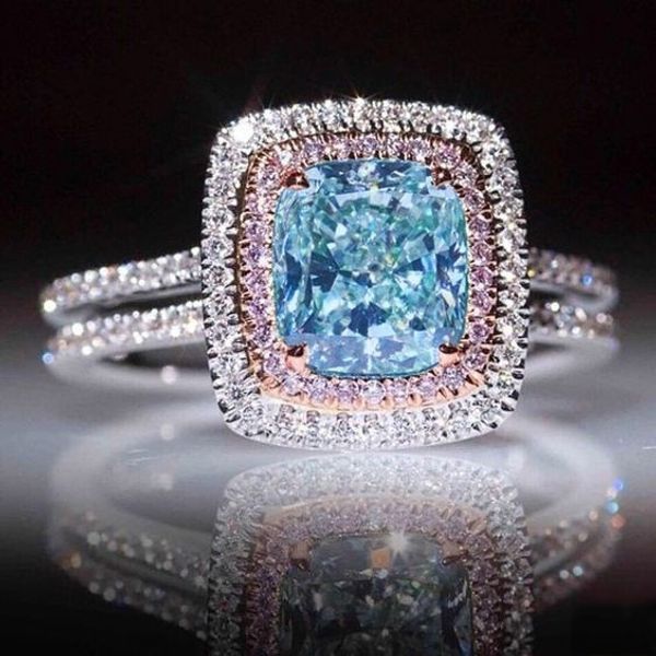 

female rhinestone crystal color cubic zircon luxury wedding ring 925 silver rings for women engagement rings jewelry bague femme