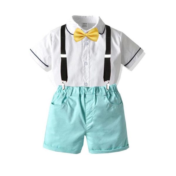 

gentleman baby boys summer clothes 2020 formal baby 3pcs sets for children boy shirt+pants+bow party boys sets kids clothes, White