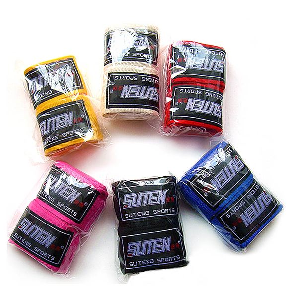 

suteng 1 pair 2.5m cotton gloves boxing bandages sports sanda fighting hand wrist kick boxing wraps straps strap wrist protector, Black;red