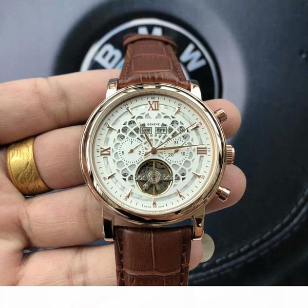 

men watch fashion mechanical automatic wristwatches 42mm dial genuine leather strap mens watches for men valentine gift, Slivery;brown