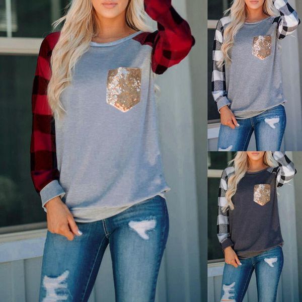 

tshirt fashion pullover long sleeves tee casual loose printed pocket luxury womens panelled, White