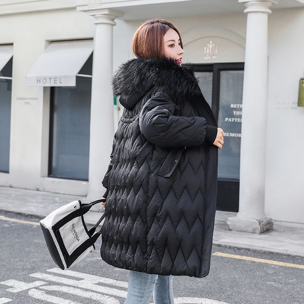 

2019 down parka casual outwear autumn winter hooded coat winter jacket women fur coats women's medium-long jackets, Black