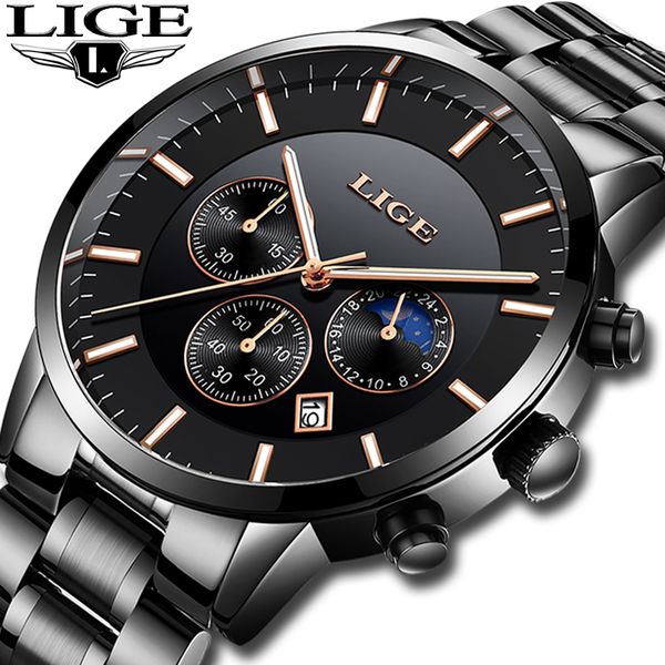 

lige fashion top sport watch men stainless steel waterproof quartz watch relogio masculino relojes hombre, Slivery;brown