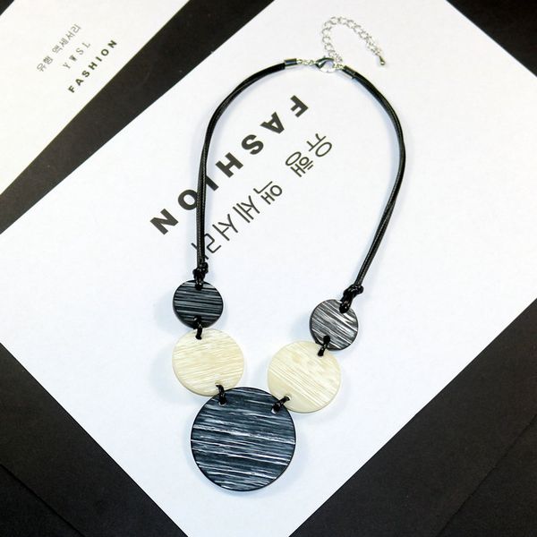 

collares redondos de resina acrílica para mujer 2019 declaración hecha a mano color gris negro vintage largo colgante de moda, Silver
