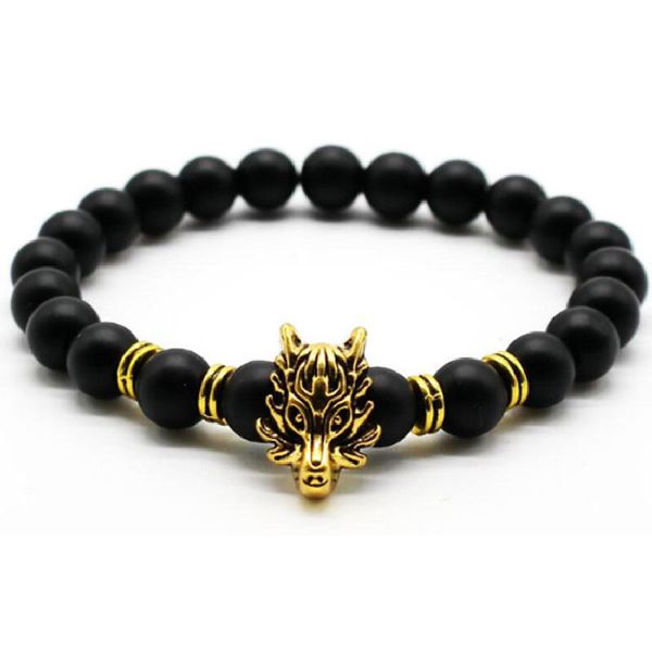 

men's volcanic stone bracelet dragon ornaments bracelet natural stone elastic jewelry, Golden;silver