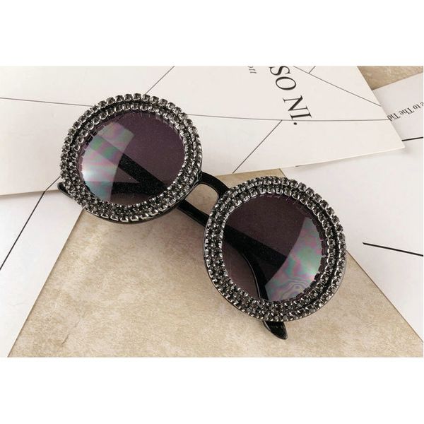 

round sunglasses women new brand designer frame rhinestone sun glasses female 2019 black brown uv400 fml, White;black