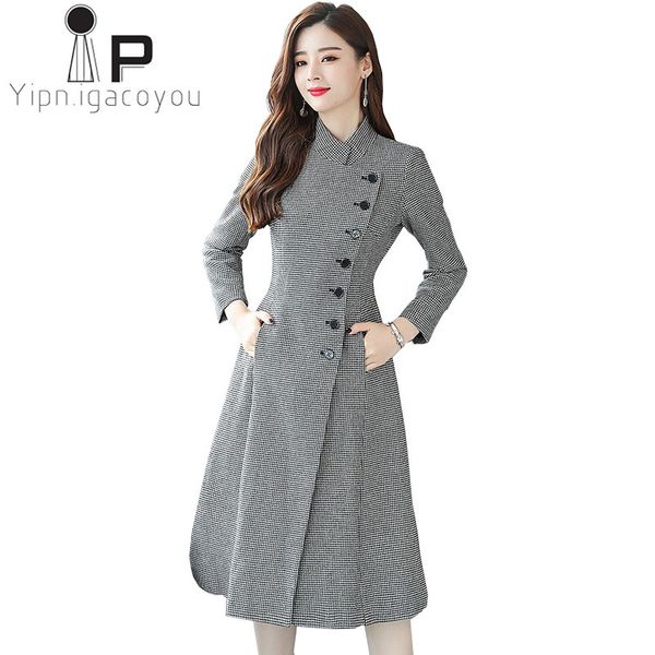 

winter long wool coat female spring autumn women jacket 2019 big size vintage korean fashion elegant women woolen coat overcoat, Black