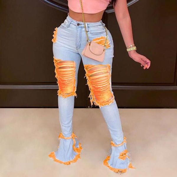 

cysincos women jeans 2020 summer pants hole ripped women jeans pants for clothing casual pantalones vaqueros mujer, Blue