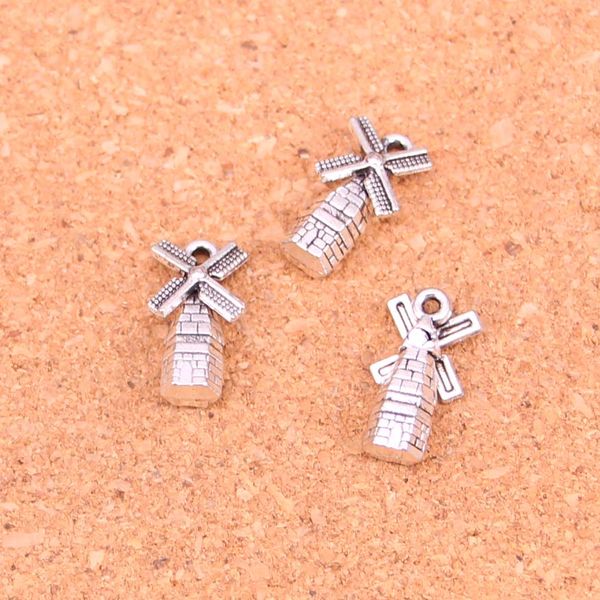 93 Stück Charms Windmühle Winnower Antik versilbert Anhänger zum Selbermachen, handgefertigter tibetischer Silberschmuck, 17 x 10 mm