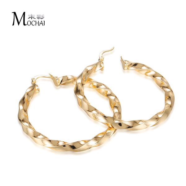 

new big hoop earrings for women gold color twisted earrings jewelry party christmas gift 50mm zk40, Golden;silver