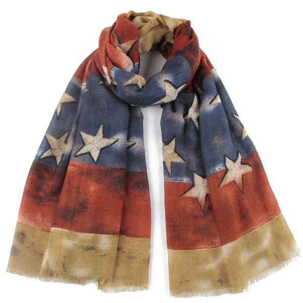 

winfox vintage army green scarf for women female red usa flag star pattern scarves wraps hijab