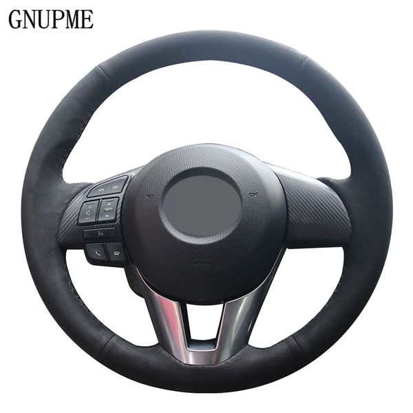 

diy black suede leather car steering wheel cover for 2 3 axela 6 atenza cx-3 cx-5 scion ia yaris