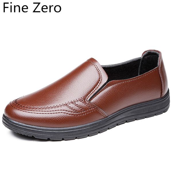 

fine zero new men's shoes casual leather loafers slip-on shoes man youth light driving platform brogue for men, Black