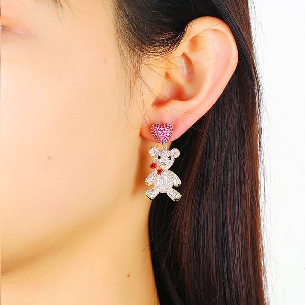 

supply new zircon earrings high-end copper diamond stud earrings simple bear earrings wholesale, Golden
