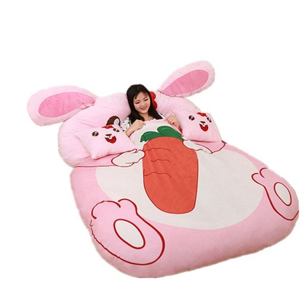 Dorimytrader Kawaii Cartoon Rosa Kaninchen Sitzsack Weiches Plüsch Hase Bett Sofa Matratze Teppich Tatami Dekoration für Mädchen Geschenk DY60848