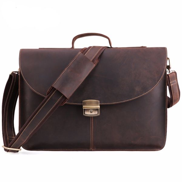 

crazy horse genuine leather men's briefcase vintage shoulder lapbags 2019 business messenger handbag briefcases