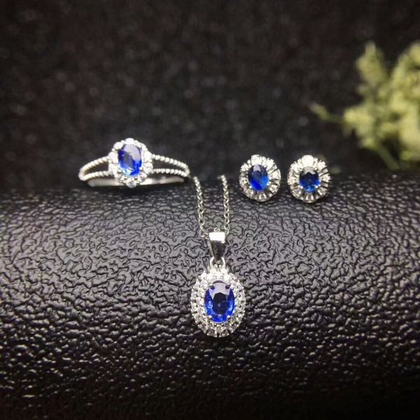 

meibapj natural sri lanka sapphire gemstone jewelry set 925 sterling silver 3 siut fine jewelry for women, Black
