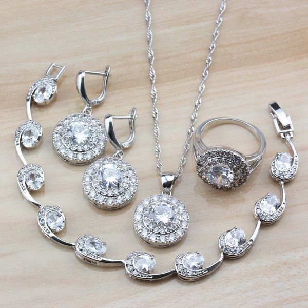 

surprisingly simple costume white zircon 925 silver round women wedding jewelry sets earrings/necklace/bracelet and ring sets, Slivery;golden