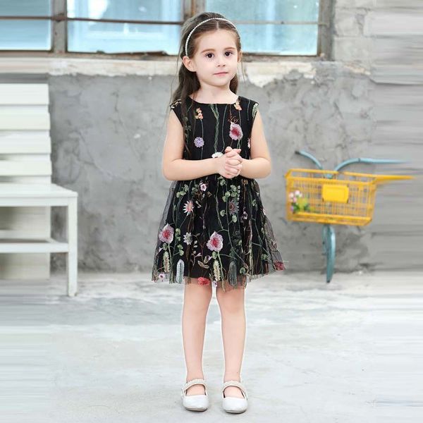 

highquality sleeveless lace children infant kid girls floral embroidery o-neck ball grown net yarn princess tutu dress clothes girl dresses, Red;yellow