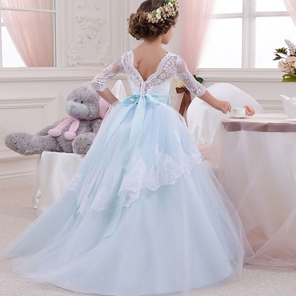 

Lace Flower Girl Dresses For Wedding 2019 Blue Kids Evening Layered Holy Communion Dress Children Pageant Gowns 6 14Y XF60