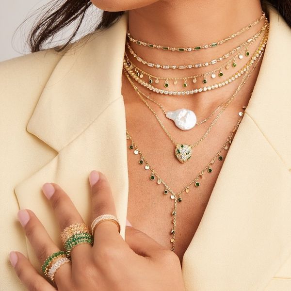 

geometric baguette round cubic zirconia cz station link chain red green stone choker necklace for women, Silver