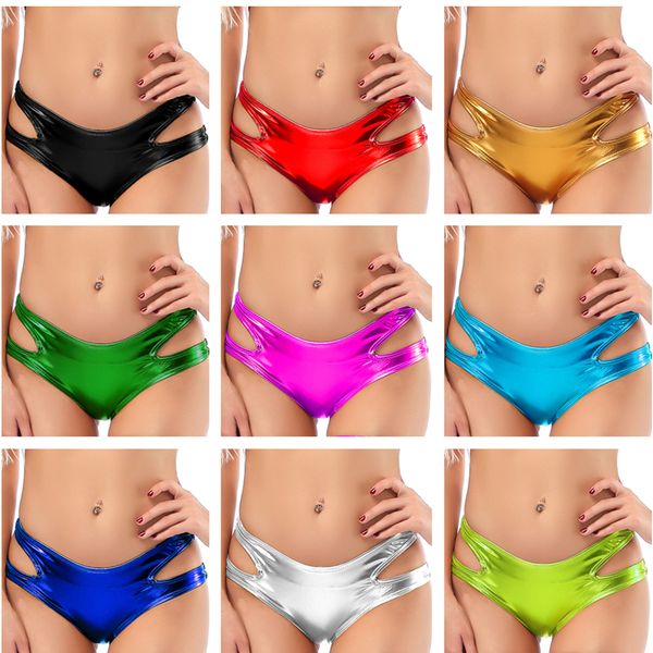 

women ladies metallic color side hollow out panties bikini briefs erotic lingerie underwear thong knickers, Black;pink