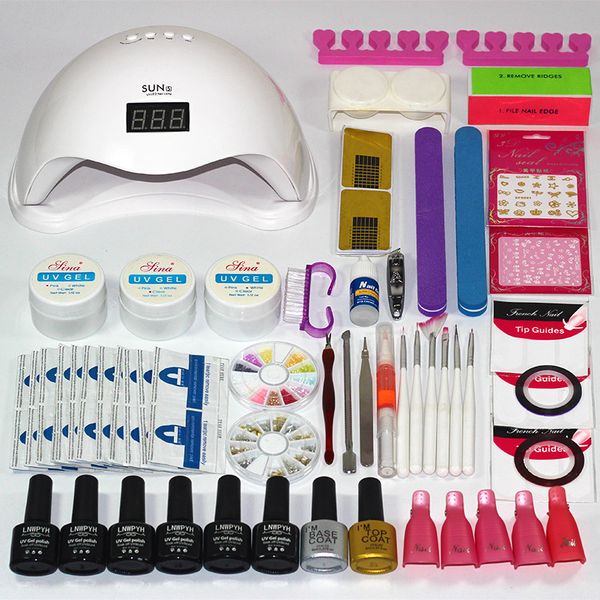 

54/36/48w nail set uv lamp 6 color soak off gel nail coat gel polish kit manicure set extension uv kit