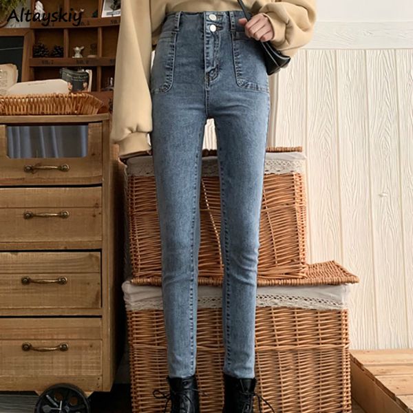

jeans women 2020 new high waist vintage streetwear silm fashionable retro denim ankle-length pencil trousers for womens, Blue