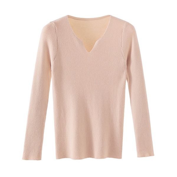 

2019 new women v-neck solid color sweater slim long sleeve knit bottoming shirt pullover, White;black