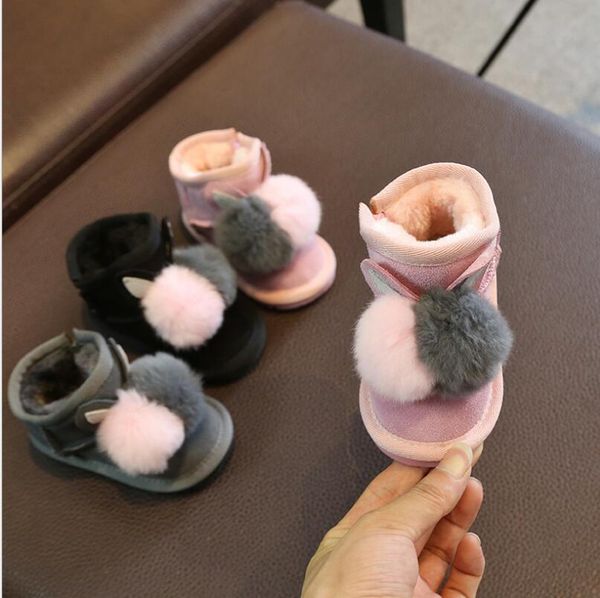 

детская обувь 2019 зима новый детский ребенок снег кожаные сапоги теплый плюс бархатные толстые нескользящей мягкой нижней хлопка сапоги, Black;grey