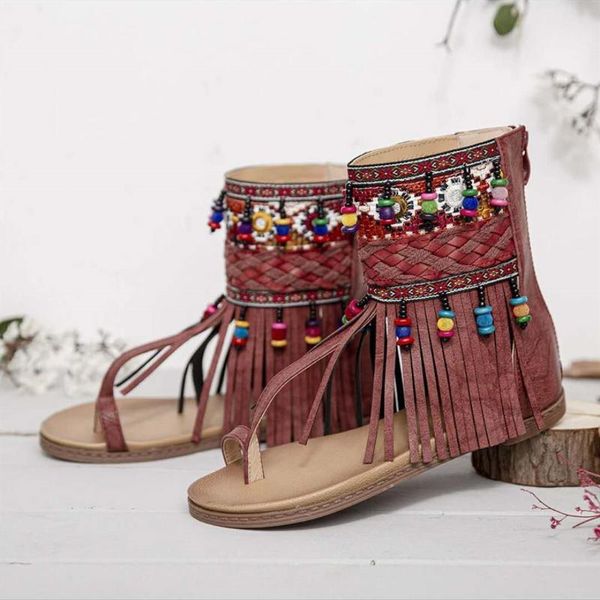 

women bohemian sandals flat tassels casual summer beach sandals soft ladies shoes chaussures femme plus size 43, Black