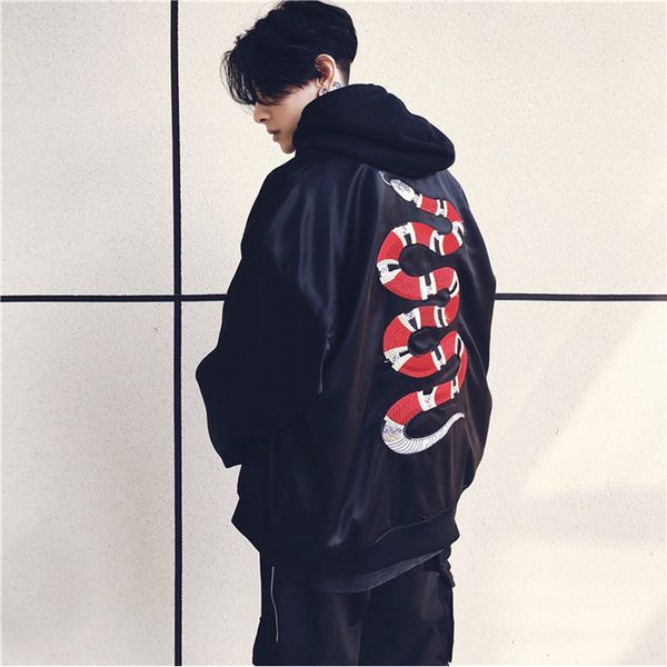 

snake embroidery jacket autumn ma1 jacket bomber coat thin men hip hop fashion streetwear asian size m-3xl, Black;brown